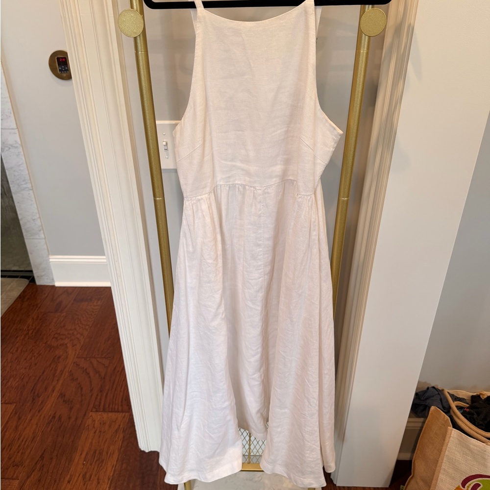Elegant White linen Sleeveless Dress